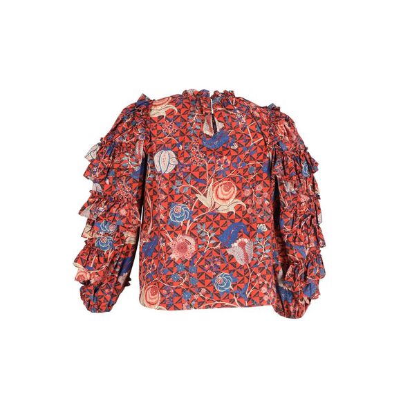 Ulla Johnson Ruffled Sleeve Top in Red Cotton